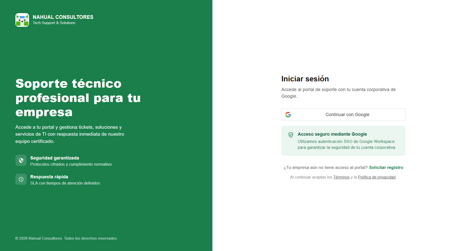 Pantalla de inicio de sesión con el botón Continuar con Google